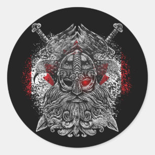 Sticker Rond Corbeaux d'Odin épées Mythologie Viking drapeau Ca