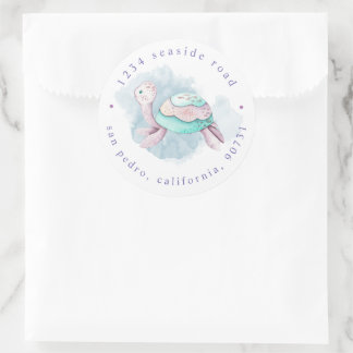 Sticker Rond Corbeille sous la mer Aquarelle Adresse de retour