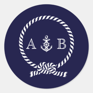 Sticker Rond Corde bleue et monogramme Ancre