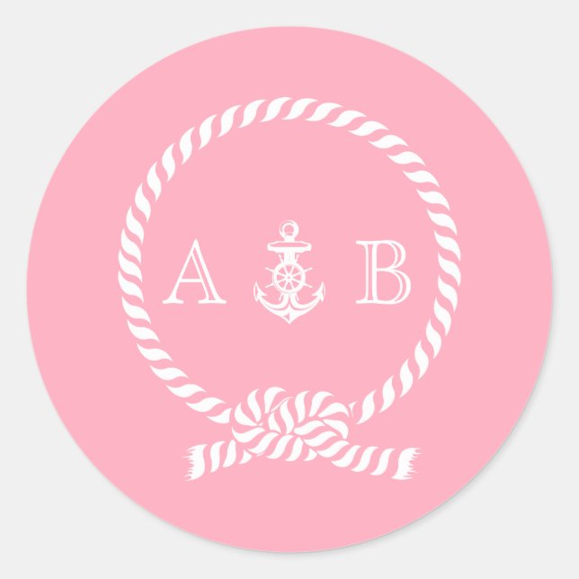 Sticker Rond Corde marine rose et monogramme Ancre (Devant)