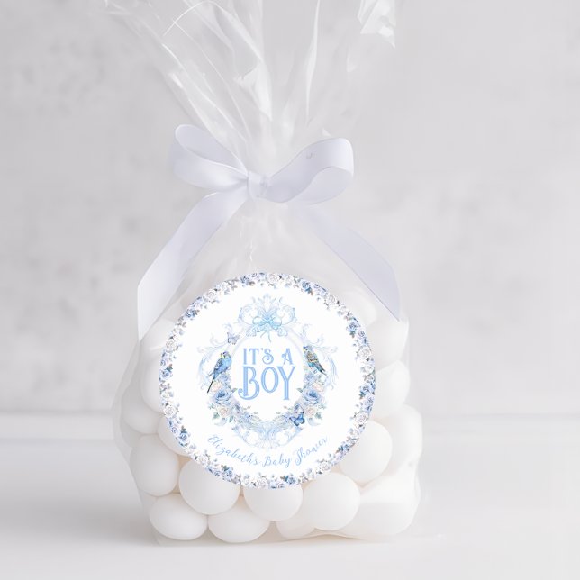 Sticker Rond Cordon à arc floral bleu C'est un garçon Baby Show (Créateur téléchargé)