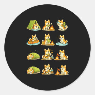 Sticker Rond Corgi camping chien mignon randonnée campeur famil