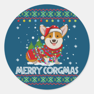 Sticker Rond Corgi Chien Joyeux Corgmas Père Noël Corgi Mauvais