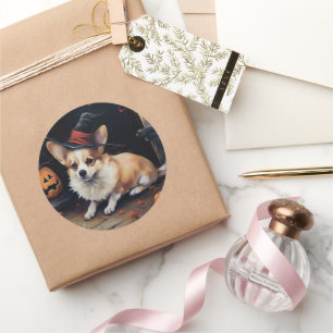 Sticker Rond Corgi Citrouille Halloween effroi