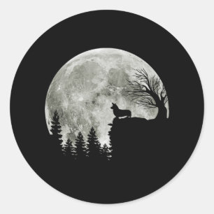 Sticker Rond Corgi debout Au Lune De Montagne Halloween