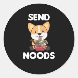 Sticker Rond Corgi Envoyer Noods Ramen Cute Kawaii Chiens