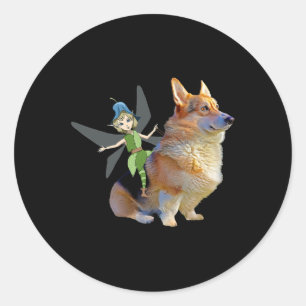 Sticker Rond Corgi & Fairy - Funny Pembroke Welsh Corgi