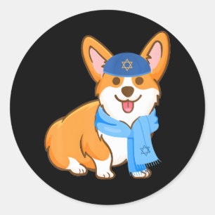 Sticker Rond Corgi Hanoukka Funny Dog Lover juif