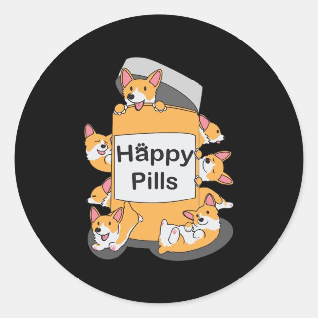 Sticker Rond Corgi Happy Pills (Devant)