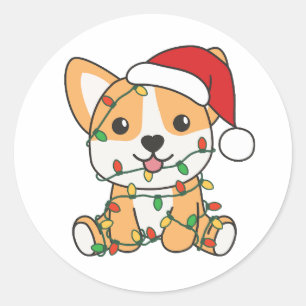 Sticker Rond Corgi Noël Animaux d'hiver Chien