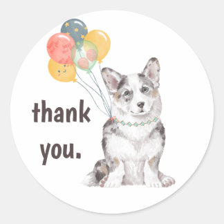 Sticker Rond Corgi personnalisable Anniversaire Merci de fête