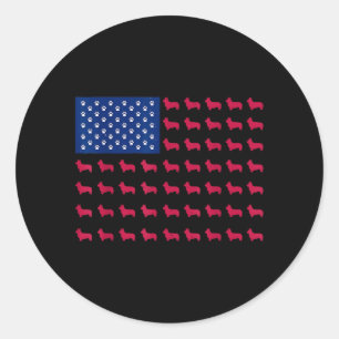 Sticker Rond Corgi Rouge Blanc Bleu Drapeau Américain 4 Juillet