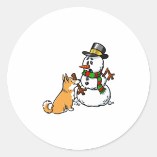 Sticker Rond Corgi Snowman Noël