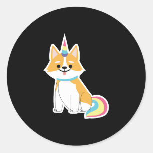 Sticker Rond Corgi Unicorn Adorable Welsh Chien Chien Chien Chi