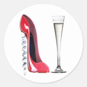 Sticker Rond Corkvis Talon Rouge Stiletto Chaussure Champagne F