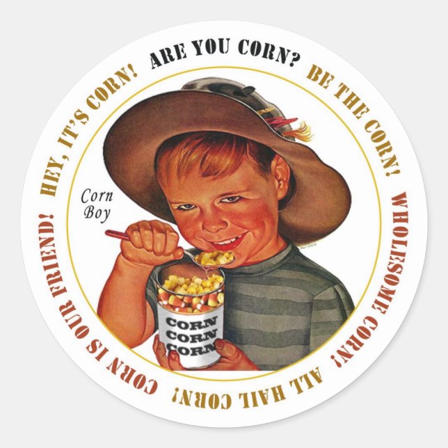 Sticker Rond CORN BOY par Jeff Willis Art (Devant)
