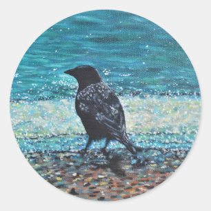 Sticker Rond Corneille sur la peinture de plage