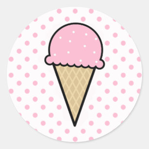 Sticker Rond Cornet de crème glacée rose-clair