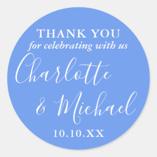 Sticker Rond Cornflower Blue Signature Mariage Favor Merci