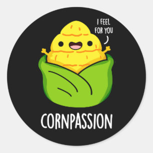 Sticker Rond Cornpassion Funny Compassionate Corn Pun Dark BG