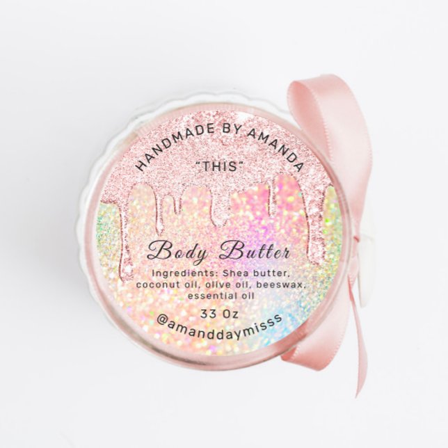 Sticker Rond Corps Cosmétiques Emballage Rose Drivers Holograph (Body Cosmetics Packaging Rose Drips Holograph Classic Round Sticker)