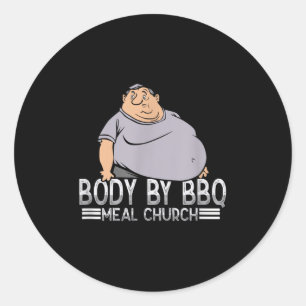 Sticker Rond Corps Drôle Par Bbq Vintage Meat Church