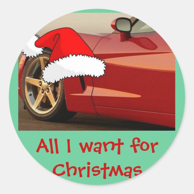 Sticker Rond Corvette rouge Noël (Devant)
