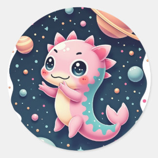 Sticker Rond Cosmic Axolotl Galactic Space Adventure Kawaii Sti