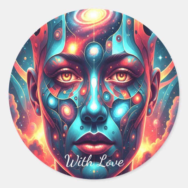 Sticker Rond Cosmic Mosaic Face "With Love" (Devant)