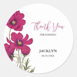 Sticker Rond Cosmos rose foncé Merci floral Anniversaire