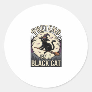 Sticker Rond Costume de chat noir vintage Halloween sorcière ch