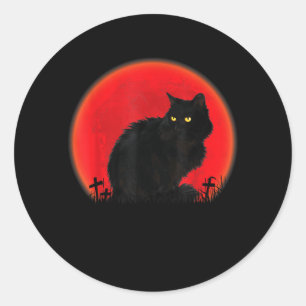 Sticker Rond Costume de chat sorcière Halloween Chat noir Lune
