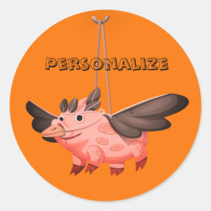 Sticker Rond Costume de cochon volant de corneille automne mign