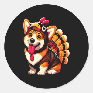 Sticker Rond Costume de Corgi Chien D'Action de Grâce en Turqui