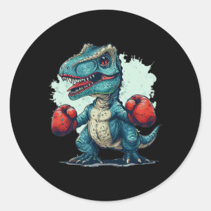 Sticker Rond Costume de dinosaure de boxe pour enfants drôles a