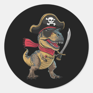 Sticker Rond Costume de dinosaure pirate T-Rex drôle d'Hallowee