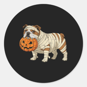 Sticker Rond Costume de momie pour chien bouledogue anglais Hal