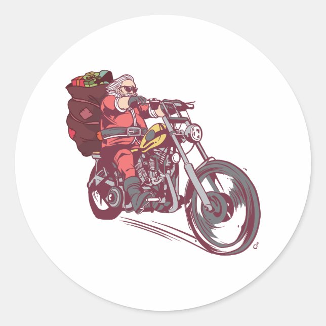 Sticker Rond Costume de Noël père Noël Biker pour Invitatiatiat (Devant)