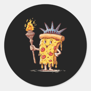 Sticker Rond Costume De Pizza Patriotique Pour Les Amateurs De 