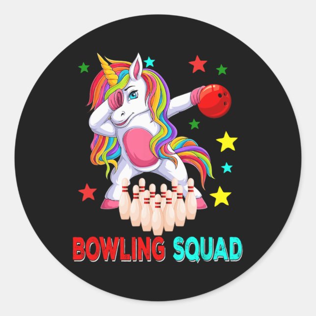 Sticker Rond Costume d'équipe de Bowling Dabbing Unicorn Player (Devant)
