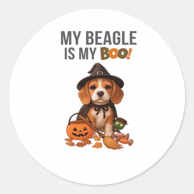 Sticker Rond Costume d'Halloween beagle Mon Beagle est Mon Chie (Devant)