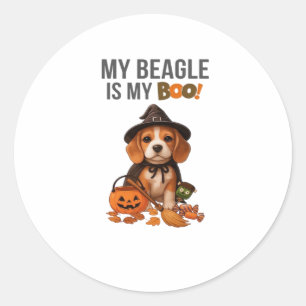 Sticker Rond Costume d'Halloween beagle Mon Beagle est Mon Chie