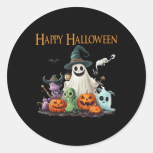 Sticker Rond Costume d'Halloween Ghost mignon Joyeux Fantôme d'