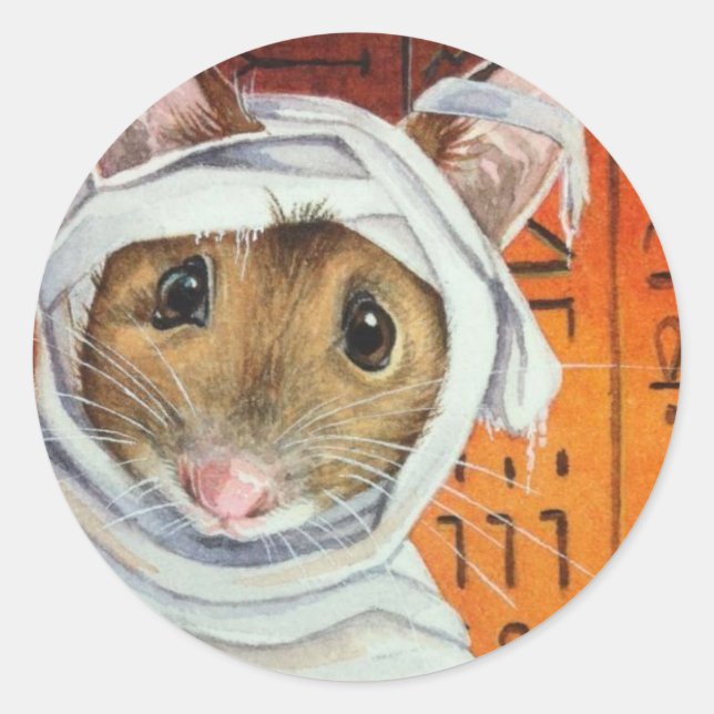 Sticker Rond Costume d'Halloween Mummy Souris aquarelle Art (Devant)