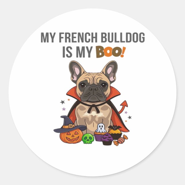 Sticker Rond Costume d'Halloween pour chien français Mon Bulldo (Devant)