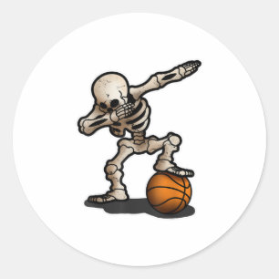 Sticker Rond Costume d'Halloween squelette de basket-ball en sq
