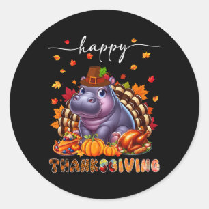 Sticker Rond Costume d'hippopotame de Thanksgiving Happy Turkey