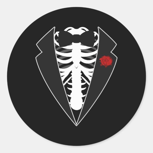 Sticker Rond Costume Halloween Squelette Tuxedo (Devant)