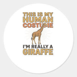 Sticker Rond Costume Humain de Girafe Drôle Gravure Vintage Shi