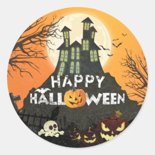 Sticker Rond Costume Maison Hantée éffrayante nuit Ciel Hallowe